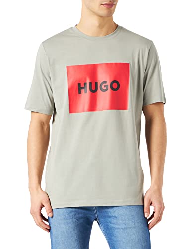 HUGO Męski T-shirt Dulive22 z bawełny z czerwonym logo, Medium Grey030, S