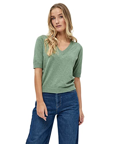 Minus Damska koszulka Milla V z dzianiny 1 dekoltem w serek, bazylia zielony melange, XS, Basil Green Melange, XS