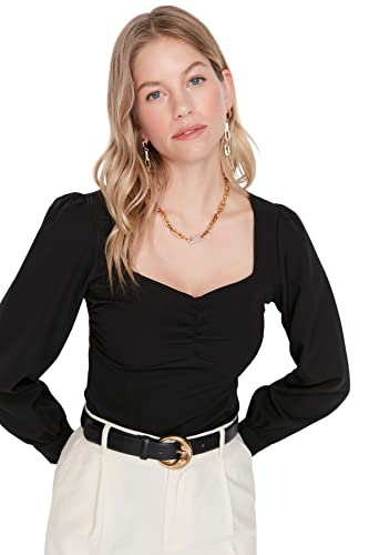 Trendyol Damska dopasowana Basic Sweetheart tkana bluzka, czarna, 40, Czarny, 66