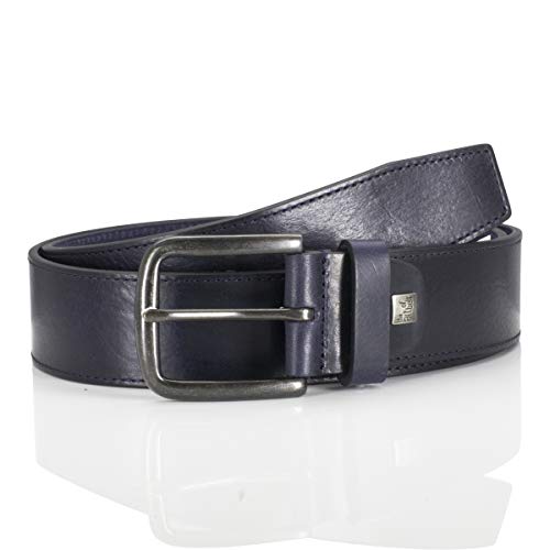 LINDENMANN Skórzany pasek dla mężczyzn z pełnej skóry bydlęcej, szerokość 40 mm i 3,5 mm - 4 mm grubości, regulowany, pasek, skórzany pasek, pasek dżinsowy, granatowy, NIEBIESKI, 120
