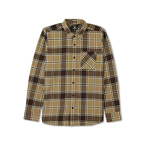 Volcom Męska koszula z długim rękawem Caden Plaid Ls, khaki, S, Khaki, S