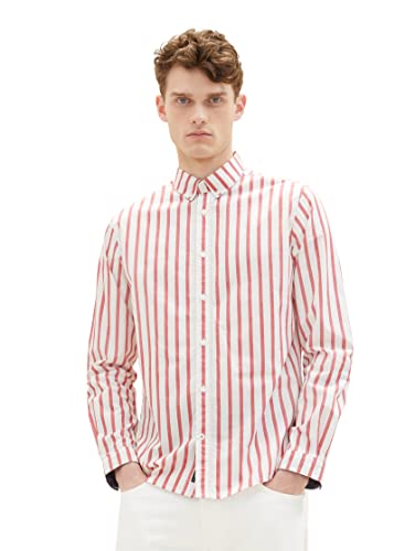 TOM TAILOR Koszula męska 1036219, 31787, czerwona, biała w paski, XXL, 31787 - Red Off White Stripe, XXL