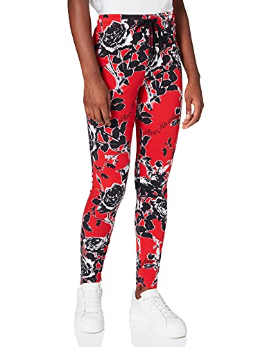 Moschino Damskie spodnie Slim Fit Joggers Printed All-Over z logo Roses, regulowane, ściągane zapięcie na zamek błyskawiczny, F.red/Rosa Nera, 44 PL