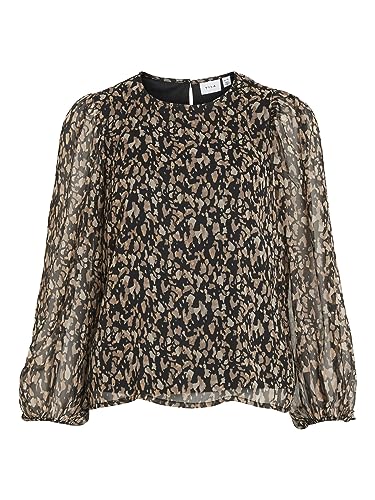 Vila VIFALIA O-Neck L/S TOP - NOOS, Czarny/Aop: leszczyna, 44