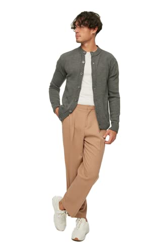 Trendyol Męski męski zwykły standardowy standardowy kołnierz tkany kardigan sweter, Szary, S