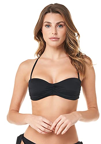 goldenpoint Damski kostium kąpielowy, jednokolorowy, watowany biustonosz bandeau, bikini, czarny, 80B