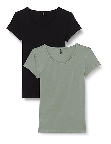 Onllive Love S/S O-Neck Top 2-pak NOOS, Czarny/opakowanie: laurel Wreath, S