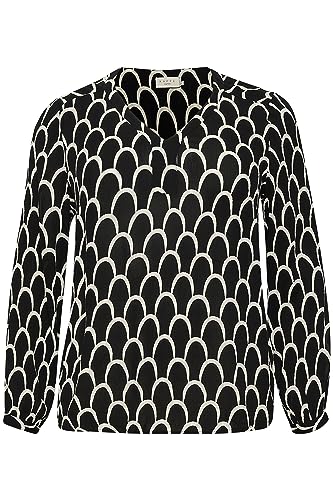 Kaffe Curve Plus Size Damska bluzka z długim rękawem zrelaksowany krój V-Neck Printed, Czarno-biała grafika nadruk, 50/du?y rozmiar