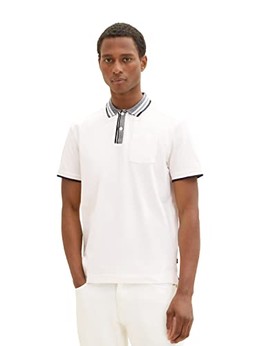 TOM TAILOR Męska koszulka polo, 1036370, biała, XL, 10332 – Off White, XL