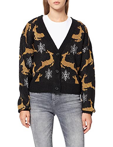 Urban Classics Damska bluza z kapturem oversized Christmas Cardigan, black/gold, XXL