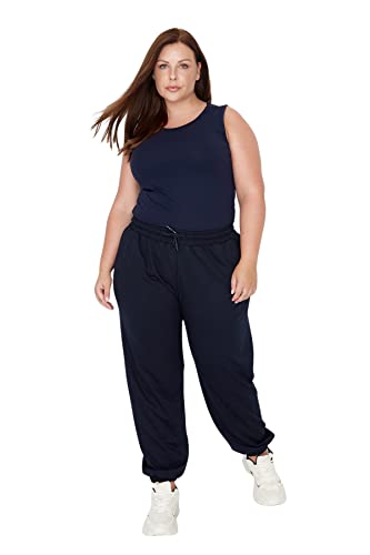 Trendyol Damskie spodnie dresowe o normalnej talii plus size, granatowe, 2XL, granatowy, XXL-Plus