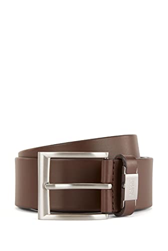 BOSS Męski skórzany pasek Connio z metalowym logo na szlufce, brązowy (DARK BROWN 202), 80