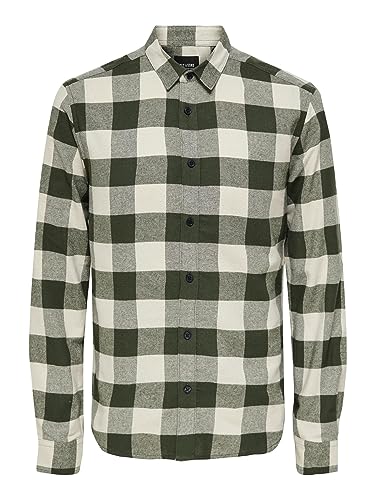 ONLY & SONS Koszula męska z długim rękawem w kratkę, FOREST NIGHT, S