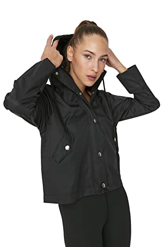 Trendyol Damska bluza z kapturem, jednolity kolor, regularny płaszcz, czarny, M, Czarny