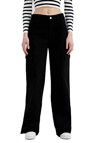 DeFacto Damskie spodnie do biegania z dzianiny na co dzień – standardowy krój, spodnie do joggingu, damskie spodnie do joggingu, dres do joggingu, czarny, 40