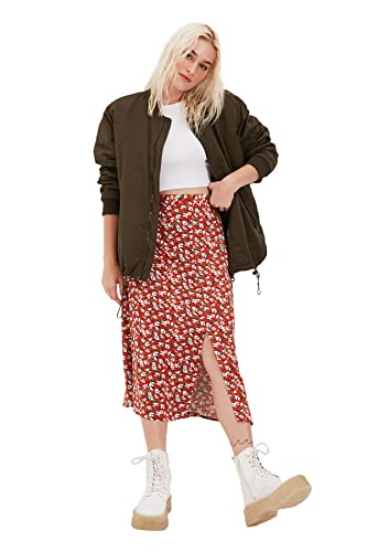 Trendyol Tile Kwiatowy Wzór Tiper Detailed Skirt spódnica damska, Cegła, 34
