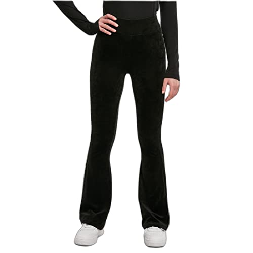 Urban Classics Damskie spodnie do jogi Damskie legginsy z wysokim stanem prążkowane aksamitne rozkloszowane legginsy, czarny, L