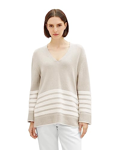 TOM TAILOR Damski sweter z dekoltem w serek o wyglądzie melanżu, 32398-Clouds Grey Melange, XL