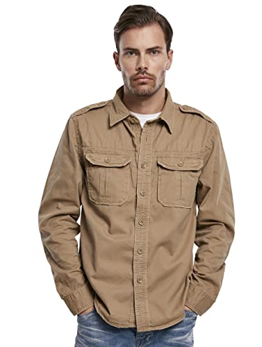 Brandit Męska koszula w stylu vintage z długim rękawem, Camel Longsleeve, XXL