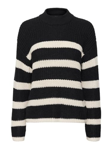 Bestseller A/S Damski sweter VMHILDA LS Highneck GA NOOS, czarne/paski: brzoza, S, Black/Stripes:birch, S