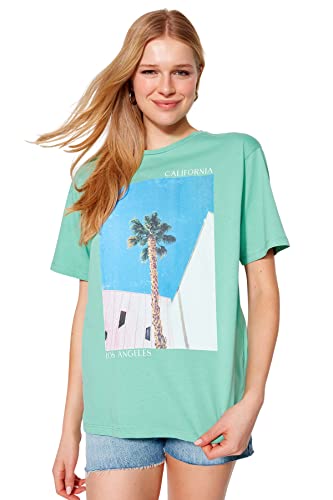 Trendyol Damska koszulka z dzianiny Boyfriend Basic Crew Neck, Miętowy, M
