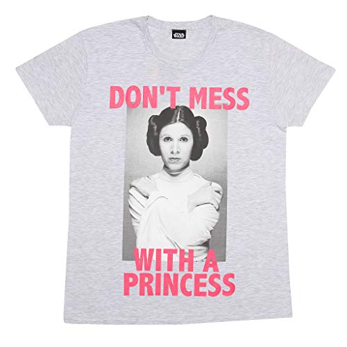 Star Wars Princess Leia Don't Mess Boyfriend Fit T-shirt damski, S-5XL, szary, oficjalny towar, szary, XL