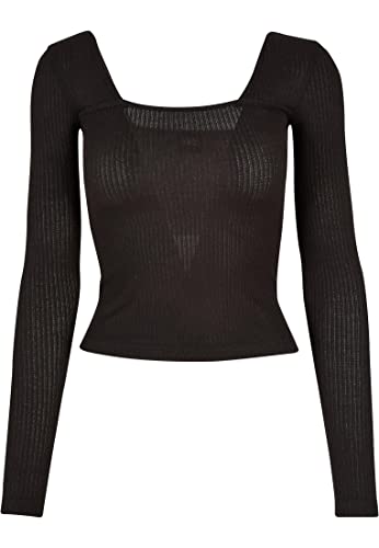 Urban Classics Damska koszulka z długim rękawem z prążkowanym dekoltem w serek, czarna, czarny, 3XL