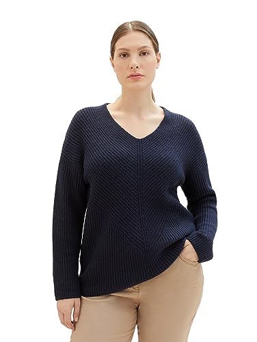 TOM TAILOR Damski sweter Basic z dekoltem w serek, 10668-sky Captain Blue, 52/Duże rozmiary