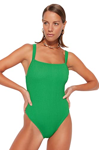 Trendyol Damski kostium kąpielowy z dzianiny teksturowanej, zielony, 34, ZIELONY, 38