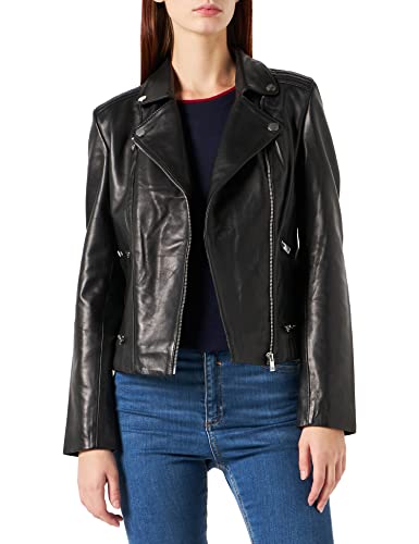 Naf Naf Damska kurtka skórzana skórzana, czarna, 44