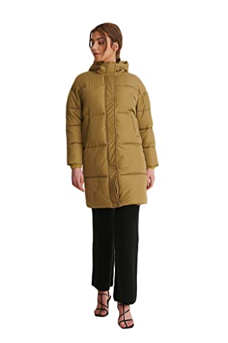 NA-KD Wyściełana długa kurtka damska z długim rękawem, zielony, 34