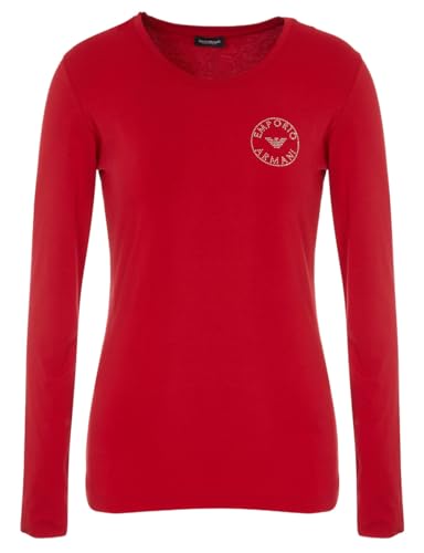 Emporio Armani Damska koszulka z długim rękawem Essential Studs Logo, rubinowy (Ruby Red), XL