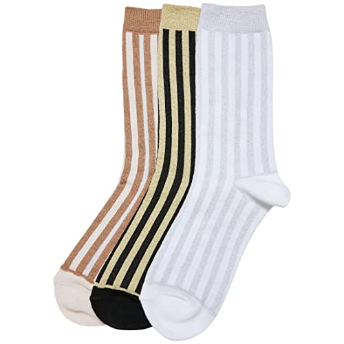 Urban Classics Unisex Metallic Effect Stripe 3-pak skarpetek, czarne/białe piaskowe/białe, 35-38, czarny/biały, 35-38 EU