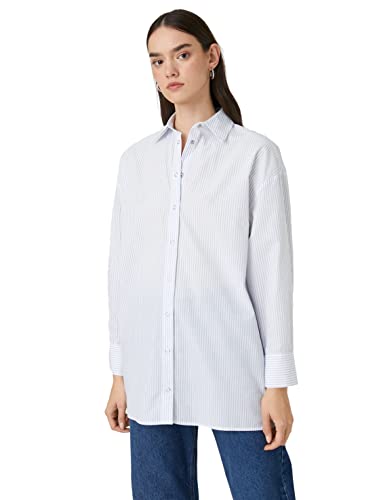 Koton Damska koszulka z długim rękawem Snap Button Oversize, Niebieski pasek (20 s), 42