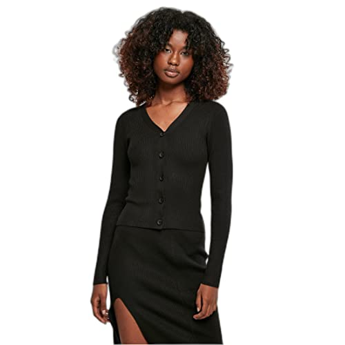 Urban Classics Damski sweter z krótkim rękawem Rib Knit Cardigan, czarny, M