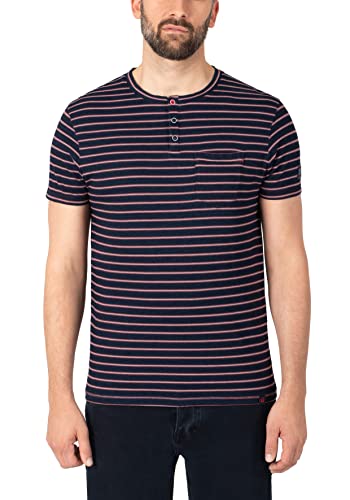 Timezone Męska koszula w paski Henley, Niebieski, czerwony pasek, XL