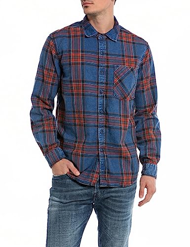 Replay Koszula męska regular fit, 010 Blue/Red/Lt Brown, L