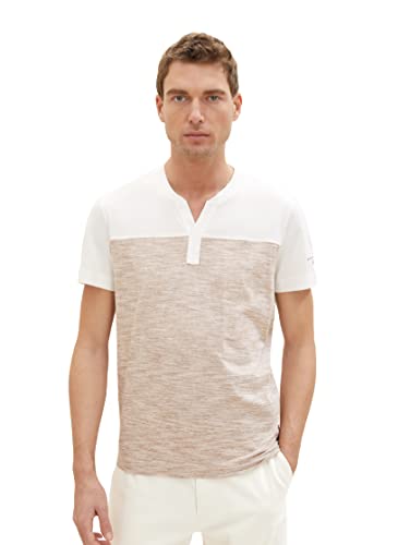 TOM TAILOR Męski T-shirt Serafino, 32034 - White Streaky Melange, XXL