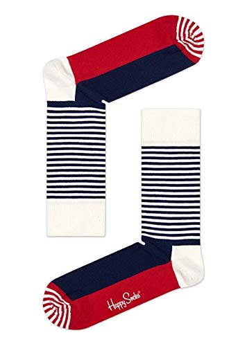 Happy Socks Half Stripe, kolorowe i zabawne, Skarpety dla kobiet i mężczyzn, Czerwony-Biały (41-46)