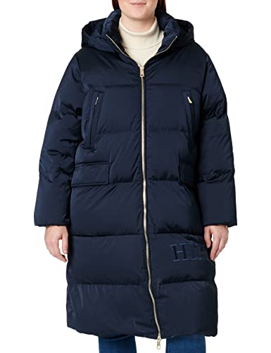 Tommy Hilfiger Damski satynowy puchowy płaszcz z kapturem maxi, tkane płaszcze, pustynne niebo, XXL, Pustynne niebo, XXL