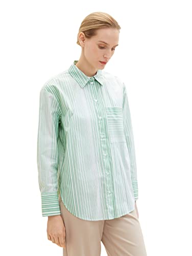 TOM TAILOR Damski Bluzka z kieszenią na piersi 1034784, 31129 - Green Gradient Stripe, 40