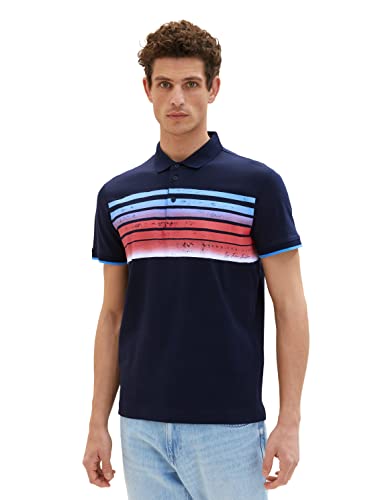 TOM TAILOR Męska koszulka polo z nadrukiem w paski, 10668 - Sky Captain Blue, XXL