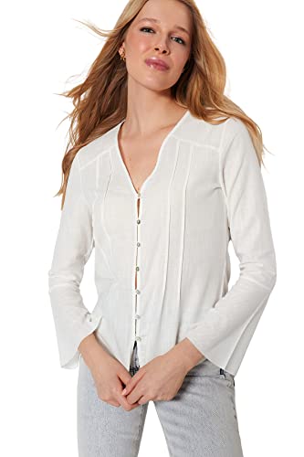 Trendyol Damska koszula o regularnym kroju basic z dekoltem w serek, Ecru, 34