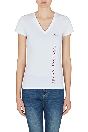 Armani Exchange Koszulka damska Slim Fit, Double Logo Print T-Shirt, biała, L, biały, L