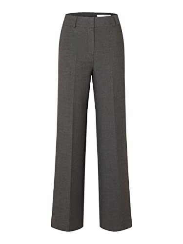 SELECTED FEMME Damskie spodnie z szerokimi nogawkami tkane, ciemnoszary melanż, 38W / 30L