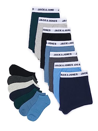 Bestseller A/S Jacsolid Jay Travelkit męskie bokserki i skarpety, Jasnoszary melanż/opakowanie: srebrny Lake Blue - Bluestone - Dark Grey Melange - Black - Black - Black, XL
