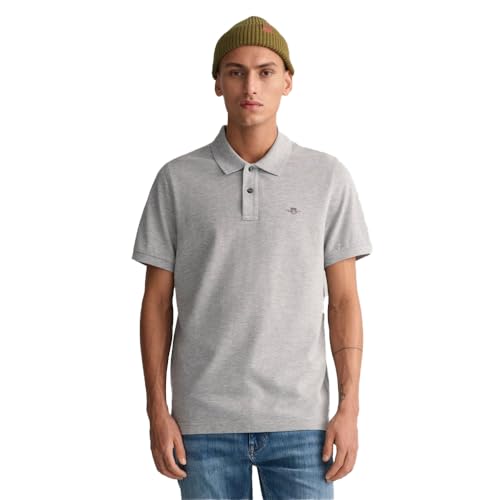 GANT Męska koszulka polo REG Shield SS Pique, szary melanż, standardowa, szary melanż, 3XL