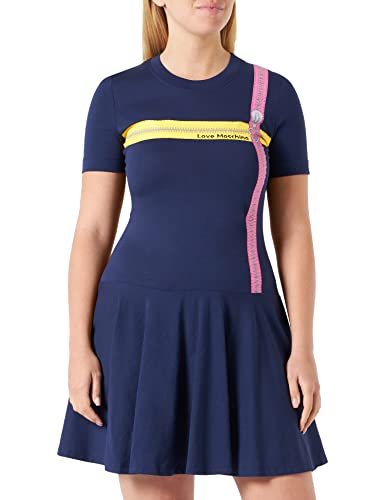 Love Moschino Damska sukienka o regularnym kroju z krótkim rękawem, ciemnoniebieska, rozmiar 40 (DE), ciemnoniebieski, 40
