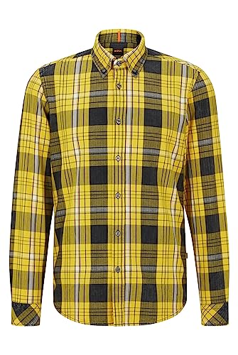 BOSS Rickert męska koszula w kratkę Regular -Fit z bawełny z kołnierzem na guziki, jasny żółty, 3XL