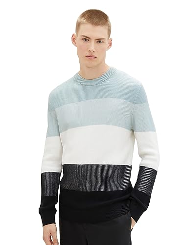 TOM TAILOR Denim sweter męski, 34425 - Mint White Black Colorblock, L